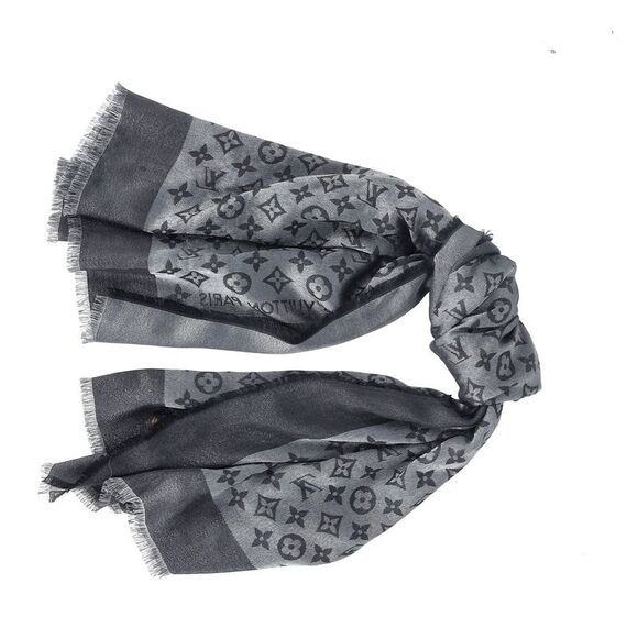 Louis Vuitton Monogram Scarf in Grey Silk-Wool Blend - Picture 5 of 6